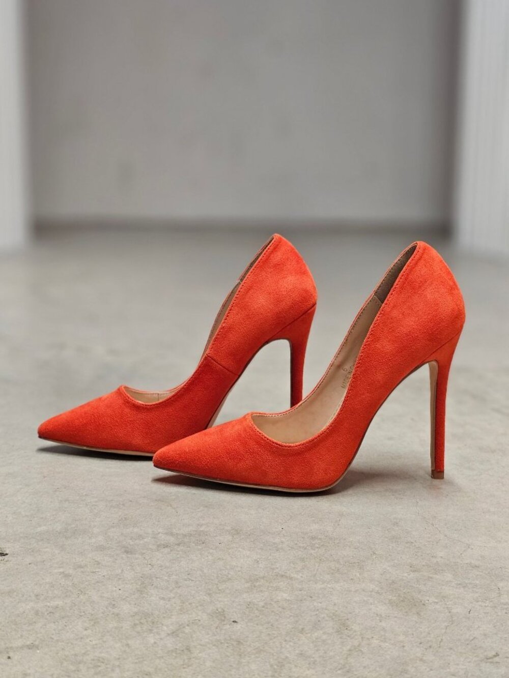 Orange Faux Suede Pointed-Toe Stiletto Heels Womens - Picture 14 of 14